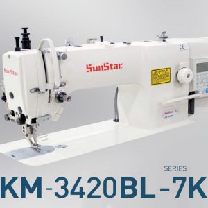 Máy may 1 kim chân vịt bước điện tử, motor liền trục, cắt chỉ tự động, nâng chân vịt tự động, dùng cho hàng dày <br>KM-3420BL-7K